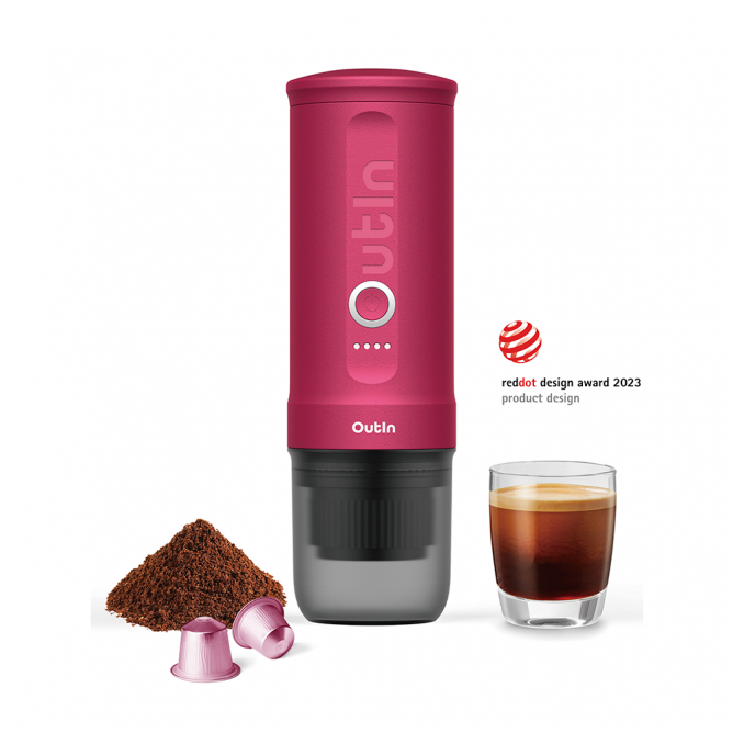 OUTIN NANO kaasaskantav espressomasin, karmiinipunane